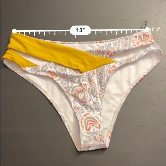 SHEIN Cross Split Strap Two Piece Bikini Yellow Floral Colorblock Women’s Size M - Picture 6 of 10